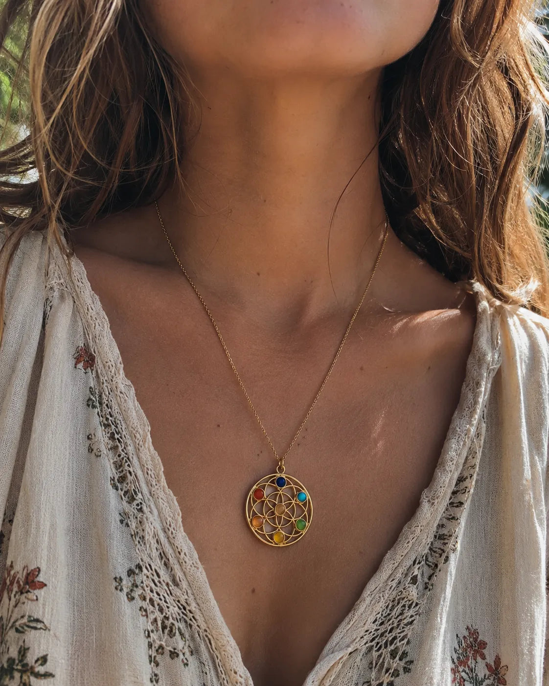 7 Chakra Necklace Gold Colour-Global Food Hub