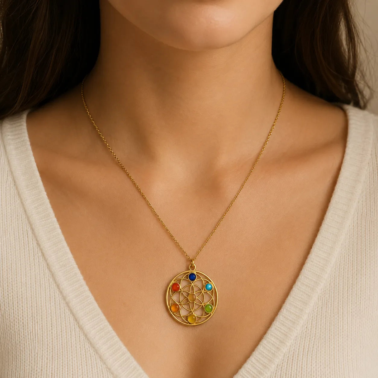 7 Chakra Necklace Gold Colour-Global Food Hub