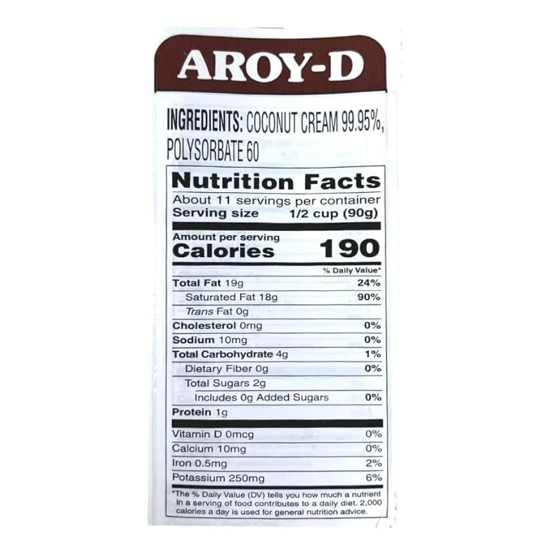 Aroy-D Coconut Cream UHT 21% Fat - 250ml