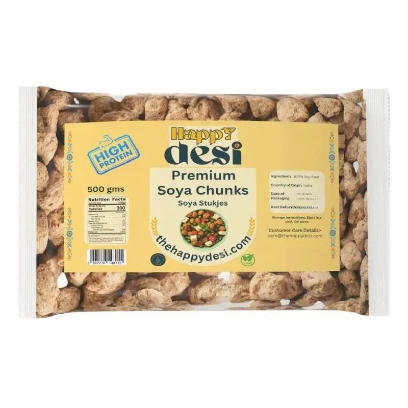 Best Before 19 August 2026 - Happy Desi Soya Chunks - 500g-Global Food Hub