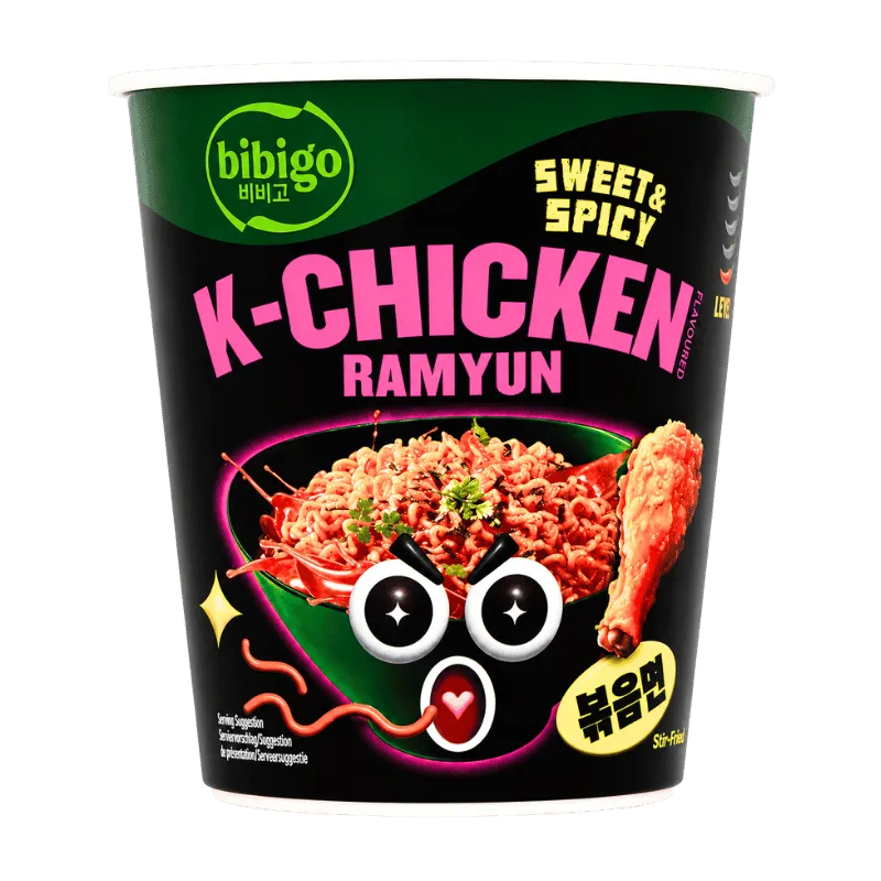Bibigo K-Chicken Flavoured Ramyun Sweet & Spicy Cup- 98g-Global Food Hub