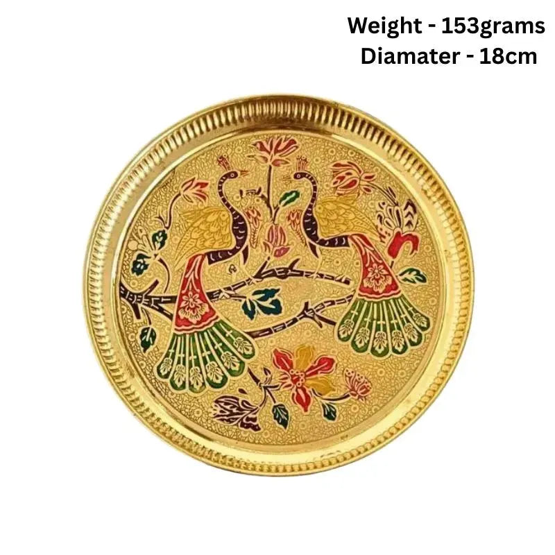 Brass Pooja Thali Small Diameter 18cm-Global Food Hub