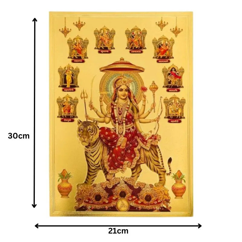 Durga 9 Avtar Gold Foil Unframed Art Work - 21cm x 30cm-Global Food Hub