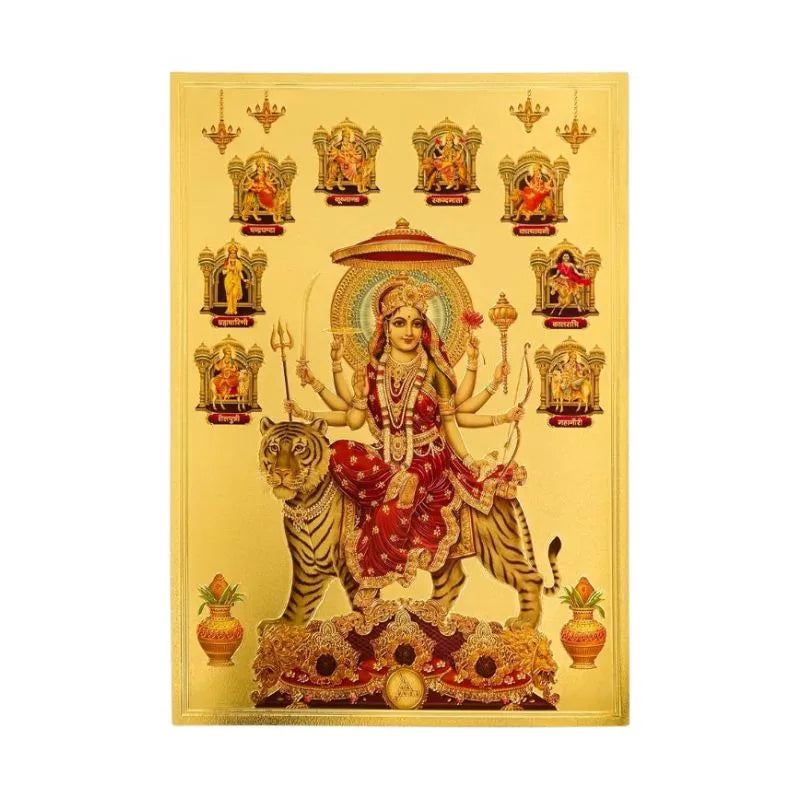 Durga 9 Avtar Gold Foil Unframed Art Work - 21cm x 30cm-Global Food Hub