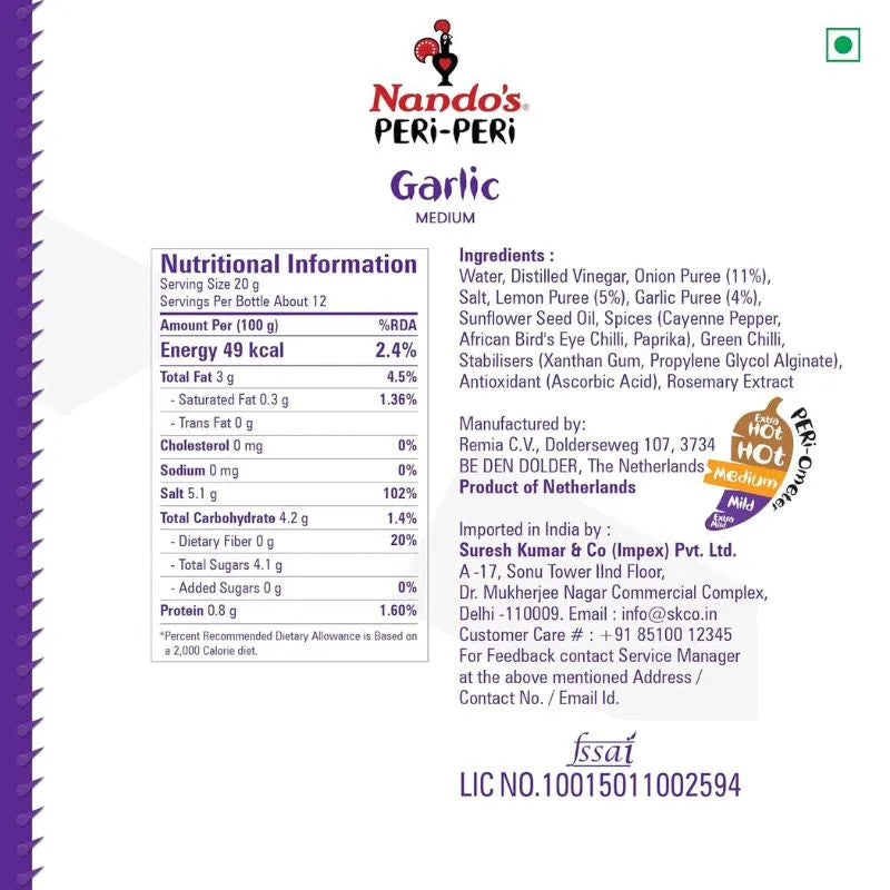 Nando's Peri Peri Sauce Garlic Medium Spicy - 125g-Global Food Hub