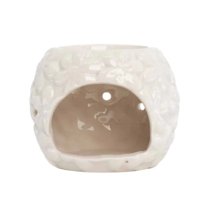 Natural Ceramic Floral Oil Burner (8 x 6.5cm)-Global Food Hub