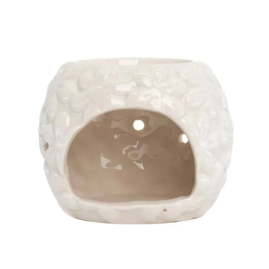 Natural Ceramic Floral Oil Burner (8 x 6.5cm)-Global Food Hub