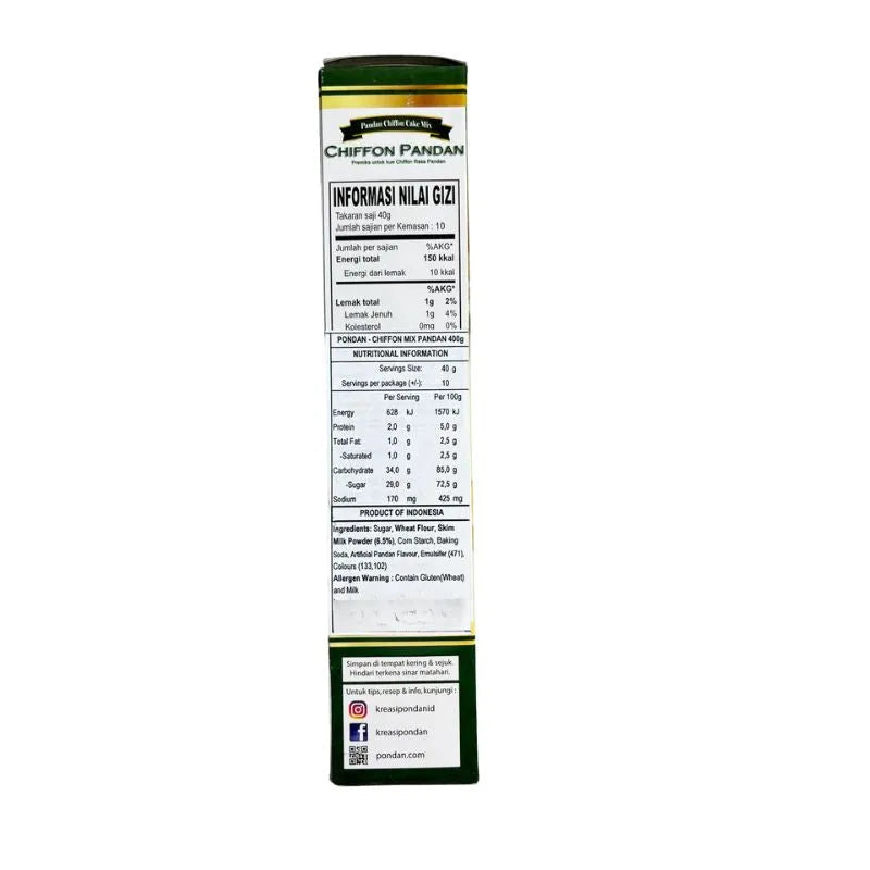 Pondan Chiffon Pandan Cakemix - 400g-Global Food Hub