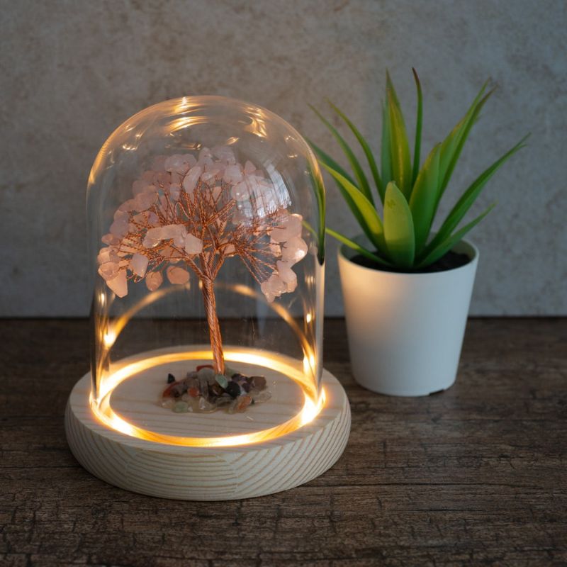Rose Quartz "Love" Gemstone Tree with Mixed Tumbled Stones in Glass (14cm)-Global Food Hub