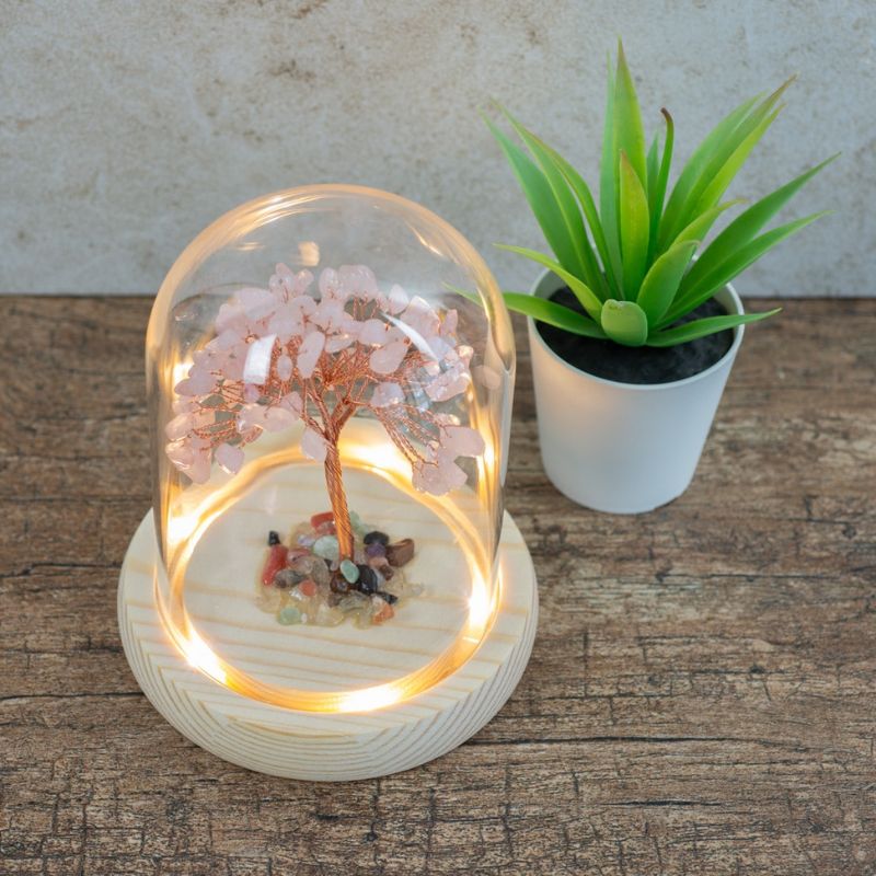 Rose Quartz "Love" Gemstone Tree with Mixed Tumbled Stones in Glass (14cm)-Global Food Hub