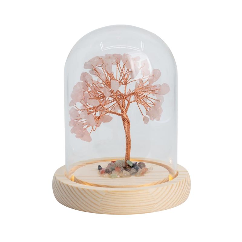 Rose Quartz "Love" Gemstone Tree with Mixed Tumbled Stones in Glass (14cm)-Global Food Hub