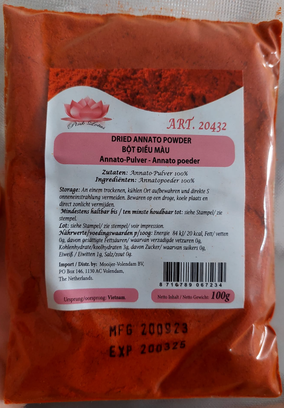 PINK LOTUS Red Annato Powder/ Bot Dieu Mau 100g