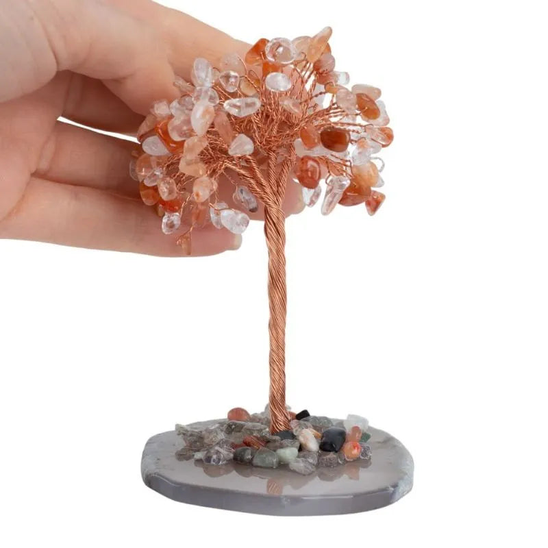 "Strength" Carnelian Gemstone Tree on Agate Slice (12cm)-Global Food Hub