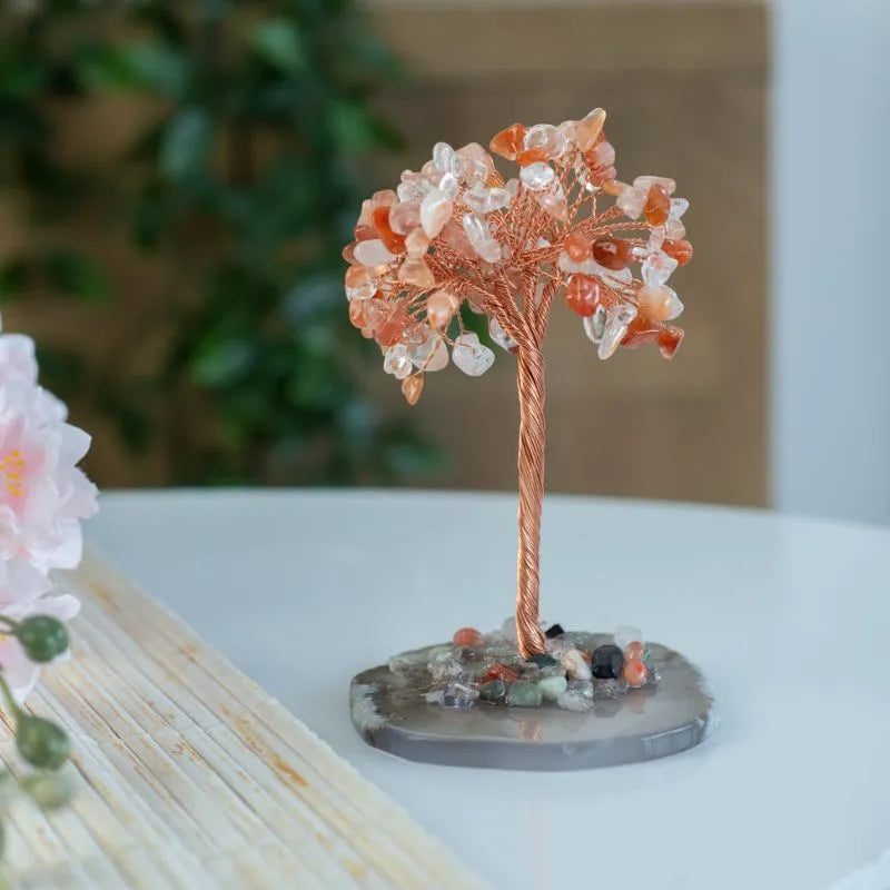 "Strength" Carnelian Gemstone Tree on Agate Slice (12cm)-Global Food Hub