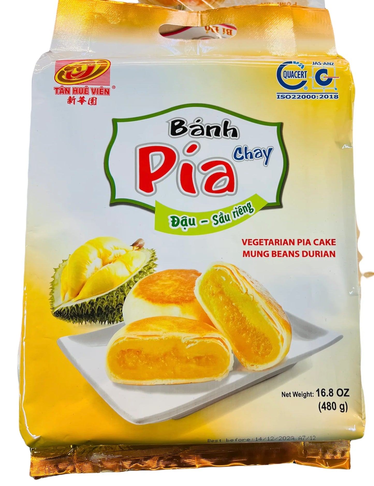 THV - Pia Cake Mung Bean Durian 480g / Banh Pia Chay Dau Xanh Sau Rieng 480g